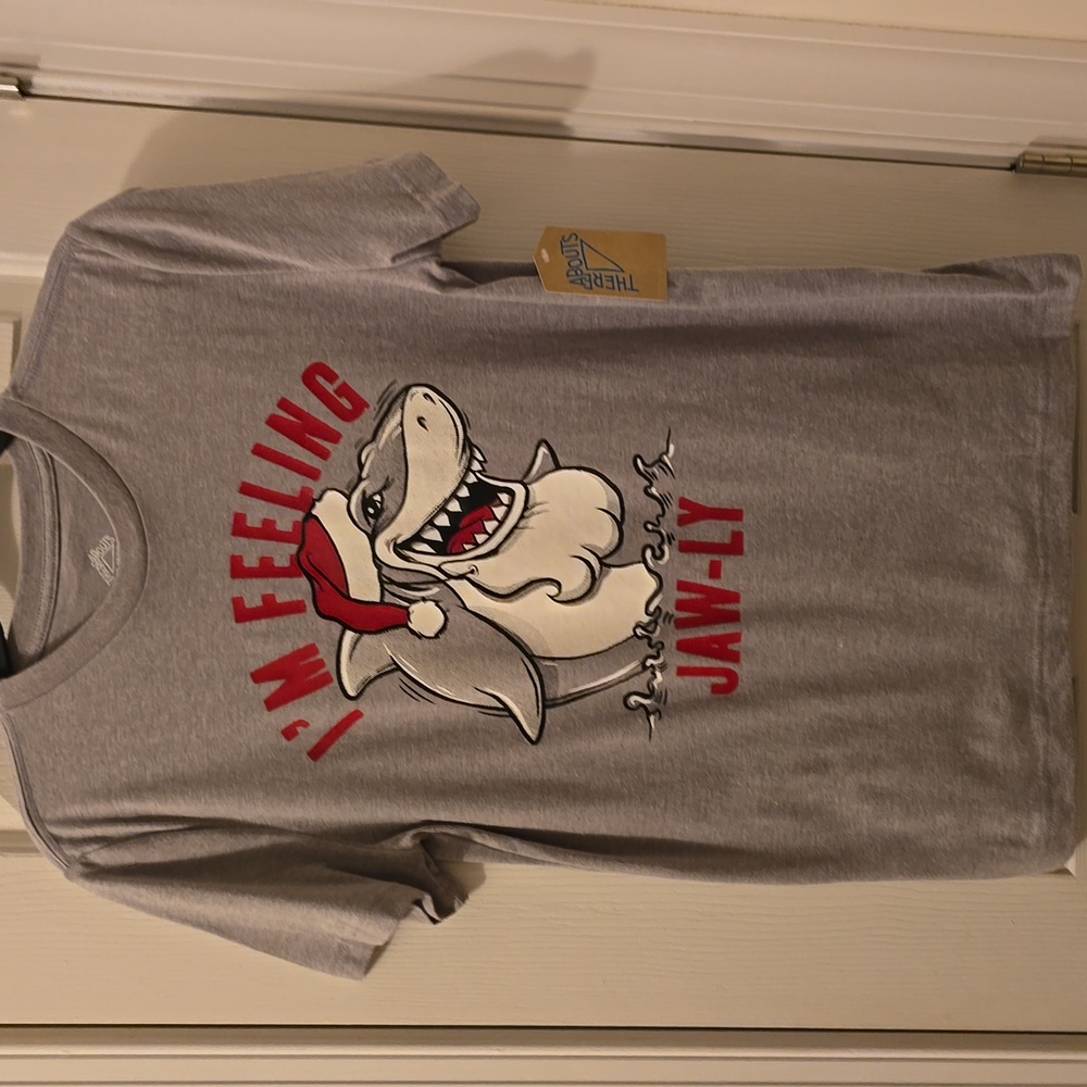 THEREABOUTS BOYS GRAY SHORT SLEEVE HOLIDAY "I'M FEELING JAW-LY" TEE XL 18-20